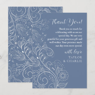 Dusty Blue Elegant Floral Wedding Bedankkaart