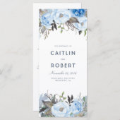 Dusty Blue Elegant Floral Wedding Programmes (Devant / Derrière)