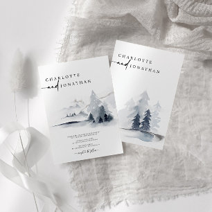 Dusty Blue Elegant Forest Wedding Kaart