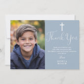 Dusty Blue Elegant Foto Eerste Heilige Communie Bedankkaart (Voorkant)