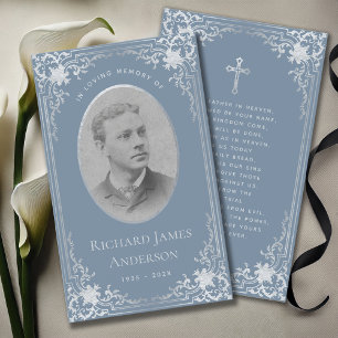 Dusty Blue Elegant Funeral Memorial Prayer Card