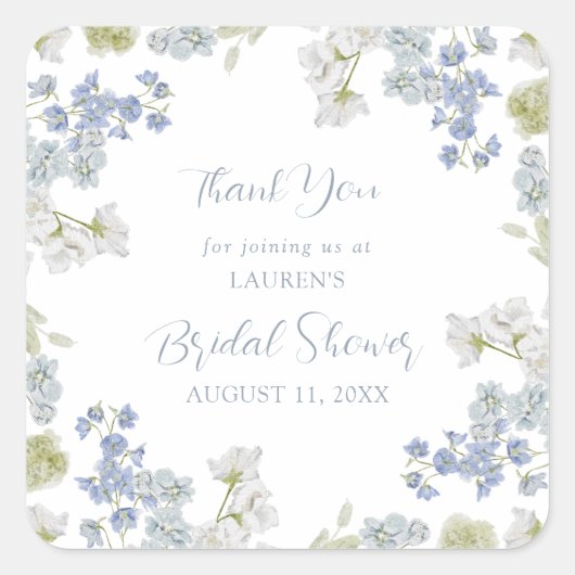 Dusty Blue Elegant Garden  Douche Bedankt Vierkante Sticker (Voorkant)
