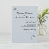 Dusty Blue Elegant Hearts Calligraphy Wedding Kaart (Staand voorkant)
