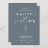 Dusty Blue Elegant Leaf Wedding Invitation Kaart (Voorkant / Achterkant)