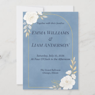Dusty Blue Elegant Minimalist Wedding Invitation Kaart