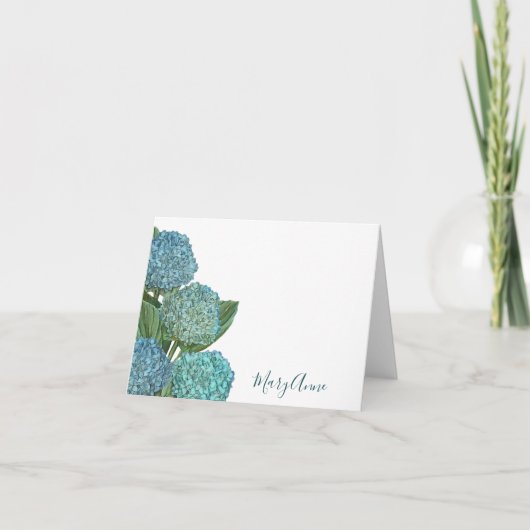 Dusty Blue Elegant Modern Hydrangea Floral Notitiekaartje (Voorkant)