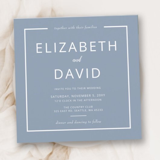 Dusty Blue Elegant Modern Minimalist Wedding Kaart