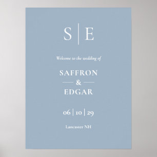 Dusty Blue Elegant Monogram Mariage Affiche de bie