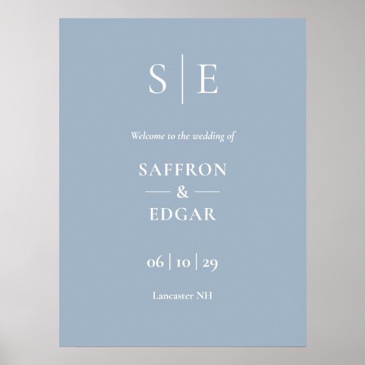 Dusty Blue Elegant Monogram Mariage Affiche de bie (Devant)