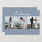 Dusty Blue Elegant Photo Mariage Carte de remercie (Devant / Derrière)