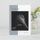 Dusty Blue Elegant Photo Save the date Uitnodiging (Staand voorkant)