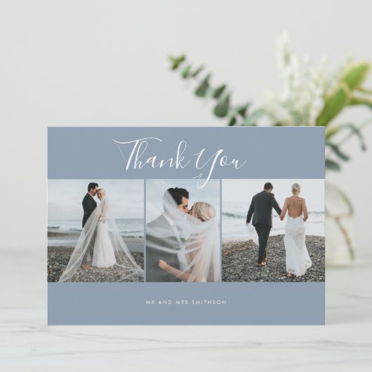 Dusty Blue Elegant Photo Weddenschap Hartelijk dan Kaart (Staand voorkant)