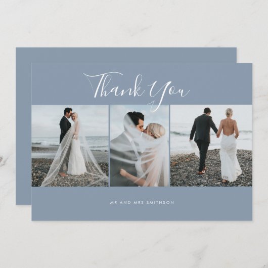 Dusty Blue Elegant Photo Weddenschap Hartelijk dan Kaart (Voorkant / Achterkant)