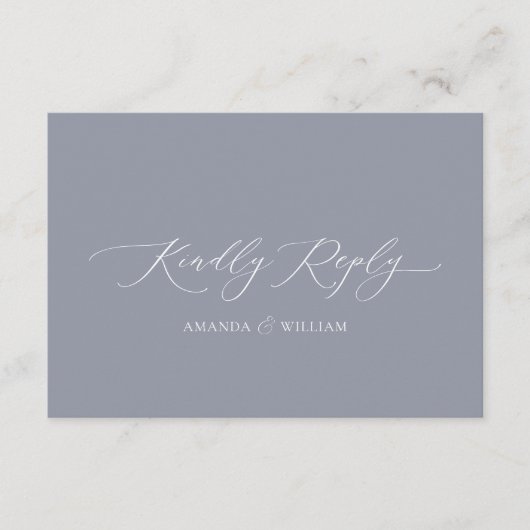 Dusty Blue Elegant QR Code RSVP Card Informatiekaartje (Voorkant)