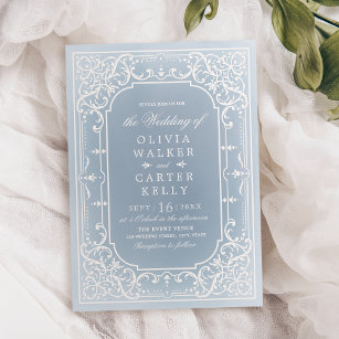 Dusty blue elegant  romantische bruiloft kaart