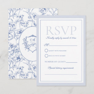 Dusty Blue Elegant  Rozen Crest Bruiloft RSVP Kaartje