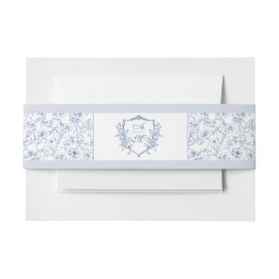 Dusty Blue Elegant  Rozen Crest Bruiloft Uitnodigingen Wikkel