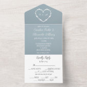 Dusty Blue Elegant Rustic Heart uniek in één All In One Uitnodiging (Binnen)