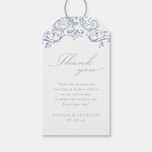 Dusty Blue Elegant Script Bedankt Cadeaulabel (Voorkant)