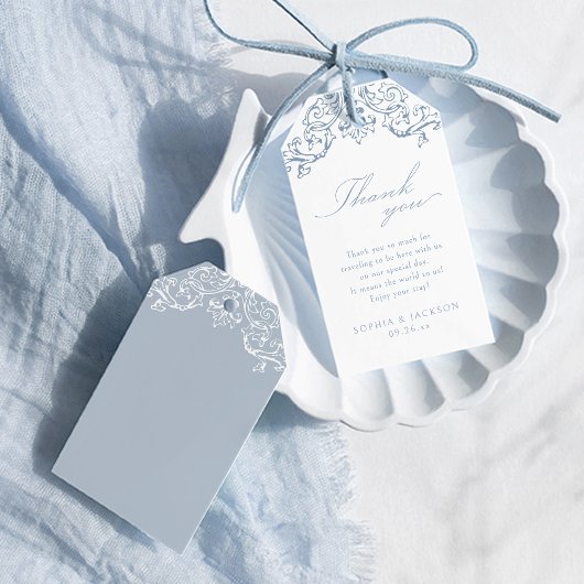 Dusty Blue Elegant Script Bedankt Cadeaulabel