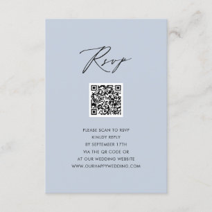 Dusty Blue Elegant Script Eenvoudige QR bruiloft R Informatiekaartje