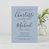 Dusty Blue Elegant Script Engagement Party Kaart (Staand voorkant)