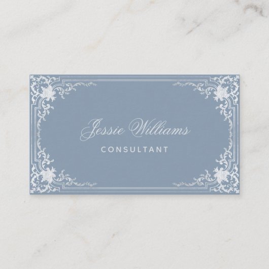 Dusty Blue Elegant Script Kalligrafie Visitekaartje (Voorkant)