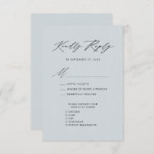 Dusty Blue Elegant Script Minimalistische bruiloft RSVP Kaartje (Voorkant / Achterkant)