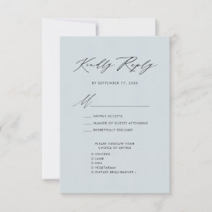 Dusty Blue Elegant Script Minimalistische bruiloft RSVP Kaartje
