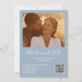 Dusty Blue Elegant Script QR Code Fotobruiloft Kaart (Achterkant)