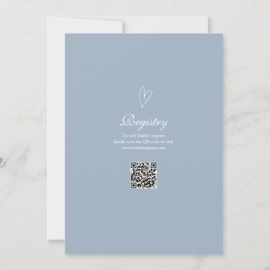 Dusty Blue Elegant Script QR Code Vrijgezellenfees Kaart (Achterkant)