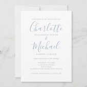 Dusty Blue Elegant Script QR Code Weddenschap Kaart (Voorkant)