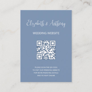 Dusty Blue Elegant Script | QR Code Wedding RSVP Informatiekaartje