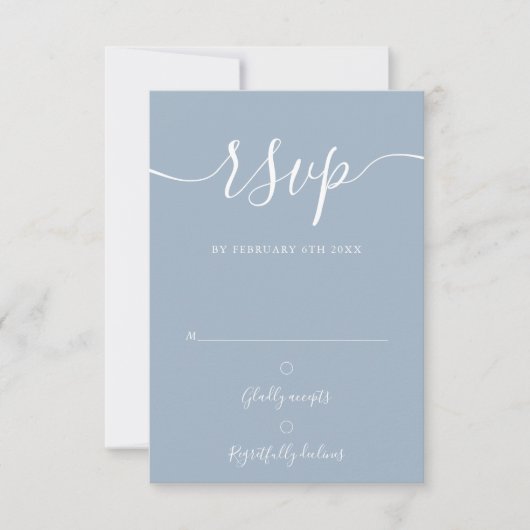Dusty Blue Elegant Script Simple Moderne RSVP Kaartje (Voorkant)