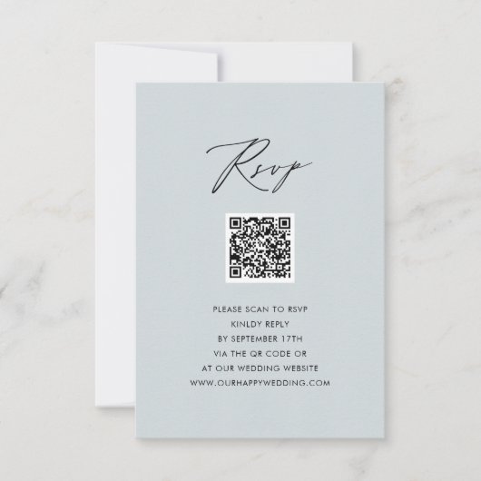 Dusty Blue Elegant Script Simple QR Wedding RSVP (Devant)