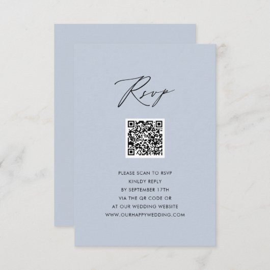 Dusty Blue Elegant Script Simple QR Wedding RSVP (Devant / Derrière)