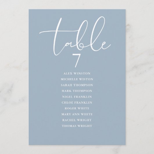 Dusty Blue Elegant Seating Plan Table Number Kaart (Voorkant)