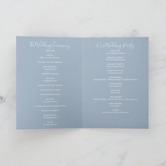 Dusty Blue Elegant Signature Script Weddenschap Programma (Binnen)
