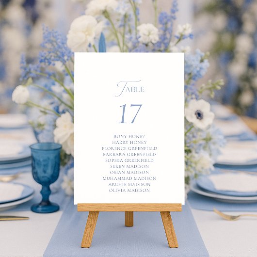 Dusty Blue Elegant Table Seating Card  Kaart