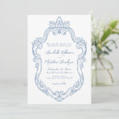 Dusty Blue Elegant  Vintage Wedding Kaart (Staand voorkant)