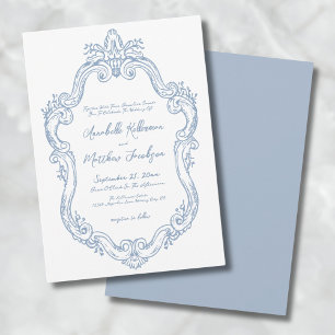 Dusty Blue Elegant  Vintage Wedding Kaart