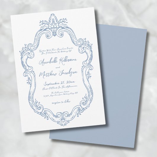 Dusty Blue Elegant  Vintage Wedding Kaart