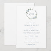 Dusty Blue Elegant Wedding Invitation Kaart (Voorkant / Achterkant)