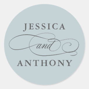 Dusty Blue Elegant Wedding met de namen van het pa Ronde Sticker