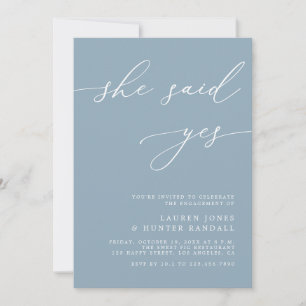 Dusty Blue Elegant Whimsical Yes Engagement Party Kaart