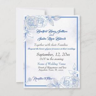 Dusty Blue Elegant White Gray Floral Heart Wedding Save The Date
