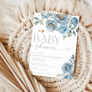 Dusty blue elegante floral rozen boy baby shower kaart
