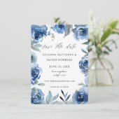 Dusty Blue en Blue Floral Save The Date (Staand voorkant)