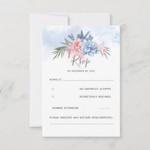 Dusty Blue en Blush Beach Bruiloft RSVP Kaartje