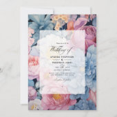 Dusty Blue en Blush Bloemen Bruiloft Kaart (Voorkant)
